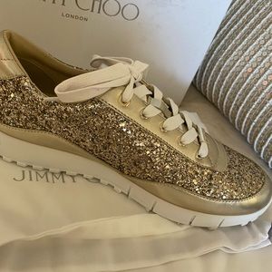 leather antique gold glitter new with tags, dustbag and shoe box 100% Authentic